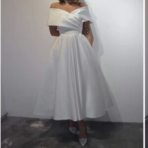 Olivia Bottega - Light ivory Satin Midi Wedding Dress Cameron